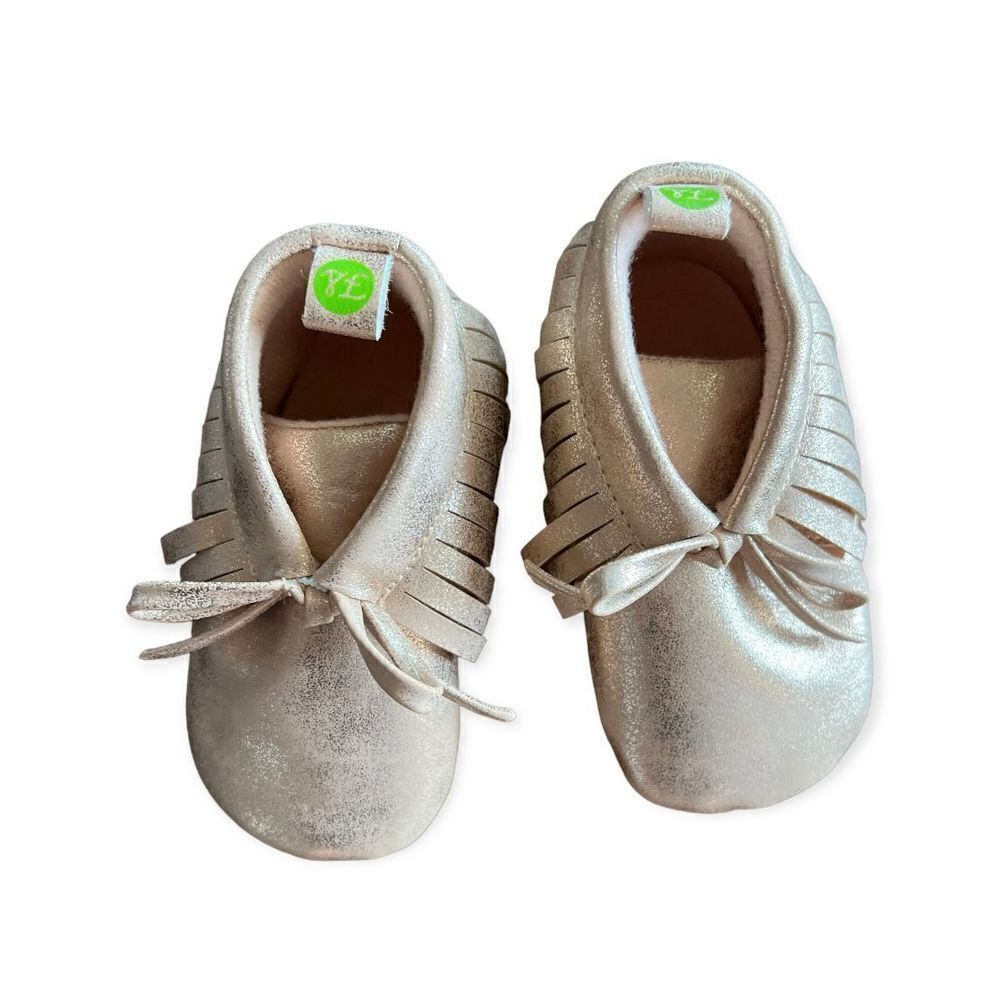 Baby Girls Rose Gold Golden Moccasins Crib Soft Sole Crib Shoes - Sz 3